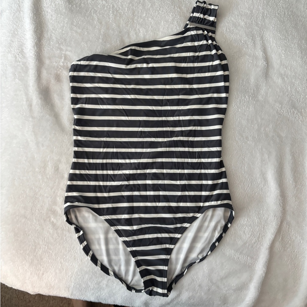 MICHAEL Michael Kors womens 14 one piece swimsuit gray stripes one shoulder